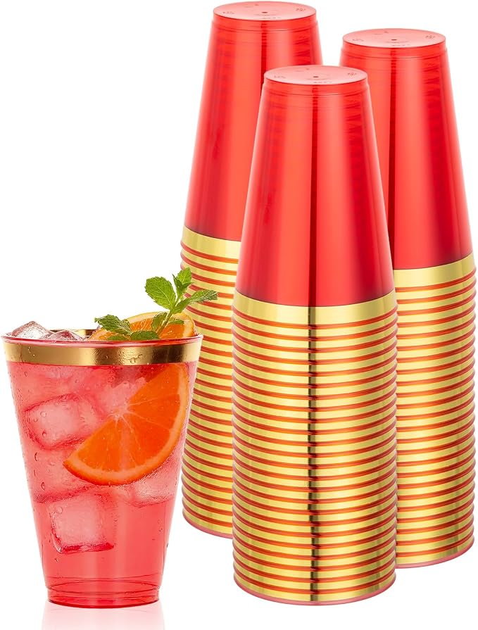 Goodluck 50PCS 14oz Red and Gold Plastic Cups by GoodLuck