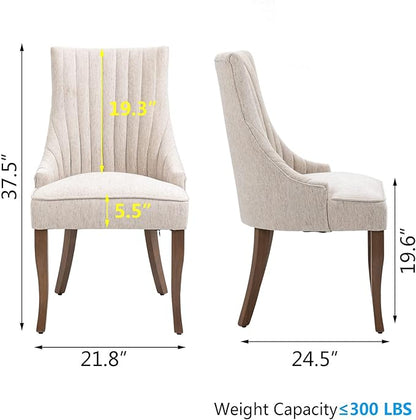 mikibama Linen Dining Chairs Set of 4 Channel Tufted Kitchen Dinner Chair Comfy Fabric Upholstered Accent Chair for Dining Room with Solid Wood Legs (Beige 4pc)