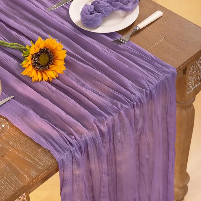 DeZerlor Purple Cheesecloth Table Runners 6 Pack Summer Boho Runners | - Image 5