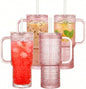 20 oz Pink Glass Tumbler with Lid and Straw, Glass Iced Coffee Cups, by Unknown