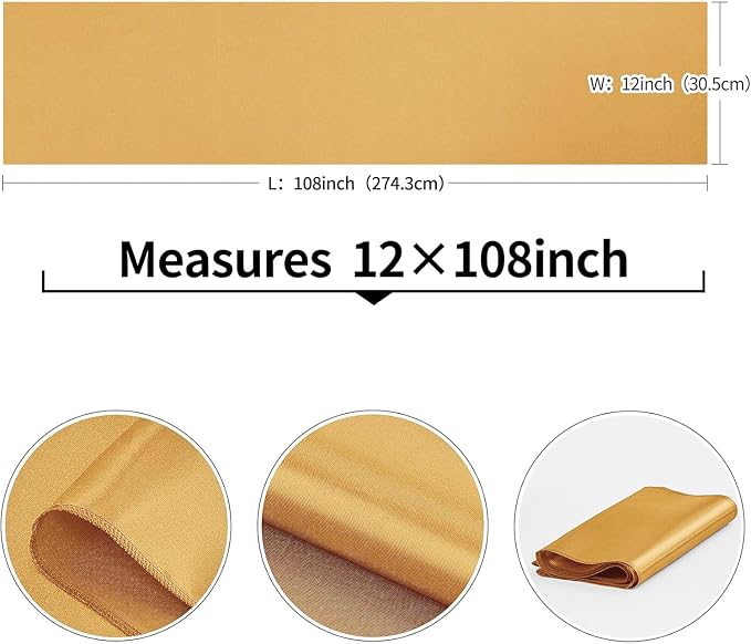 4-Pack Old Gold Satin Table Runner 12 x 108 Inch Long Bright and Smooth Silk - Image 3