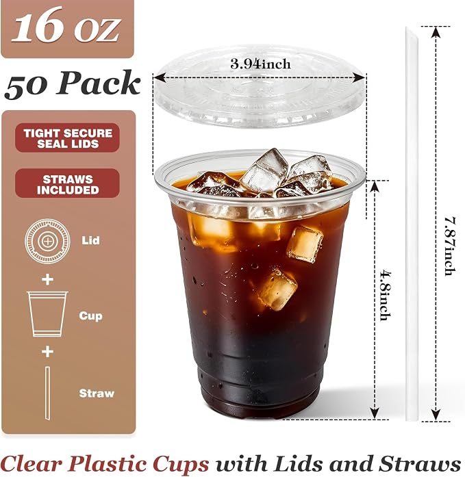 Charmount 50 Sets 16 oz Plastic Disposable Clear Cups - Image 2