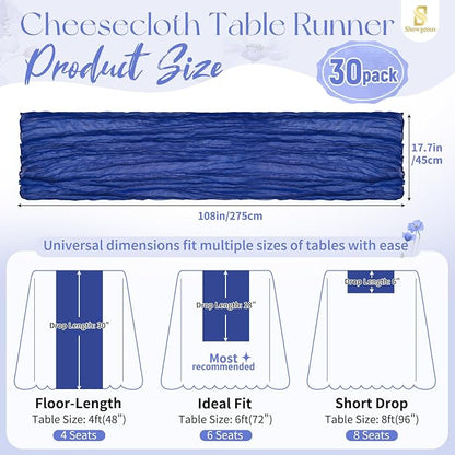 Showgeous 30 Pack Royal Blue Cheesecloth Table Runner, 17 x 108 Inches | Boho - Image 2