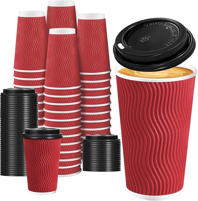 Lamosi Coffee Cups with Lids 16 oz 50 Pack, Disposable To Go Cups with Lid | by BuyNow