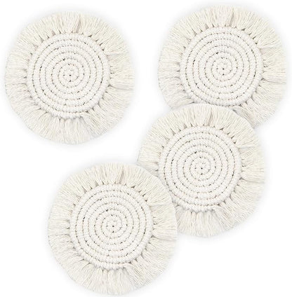Coomin Boho Coasters for Drinks, Handmade Coasters 7.4in, 4p Beige | Woven by COOMIN