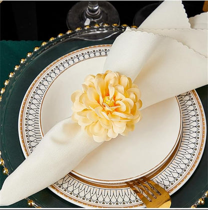 Floral Napkin Rings Set of 6,Rustic Rose Napkin Rings Flower Dinner Napkin Holder for Table Decoration (34#Champagne)