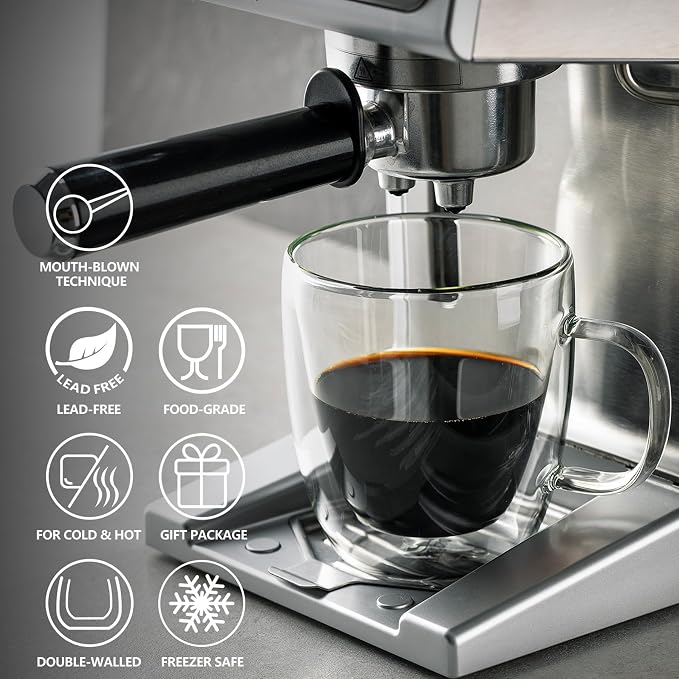 Sweese 12.5 oz Double Wall Glass Coffee Mugs Set of 2 - Image 7