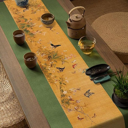 Asian Style Bamboo Table Runner, Ancient Chinese Paintings Zen Table Mat by Unknown