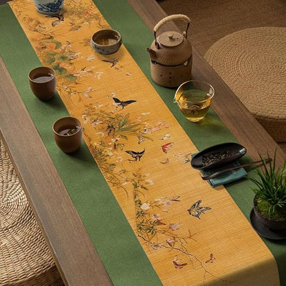 Asian Style Bamboo Table Runner, Ancient Chinese Paintings Zen Table Mat by Unknown