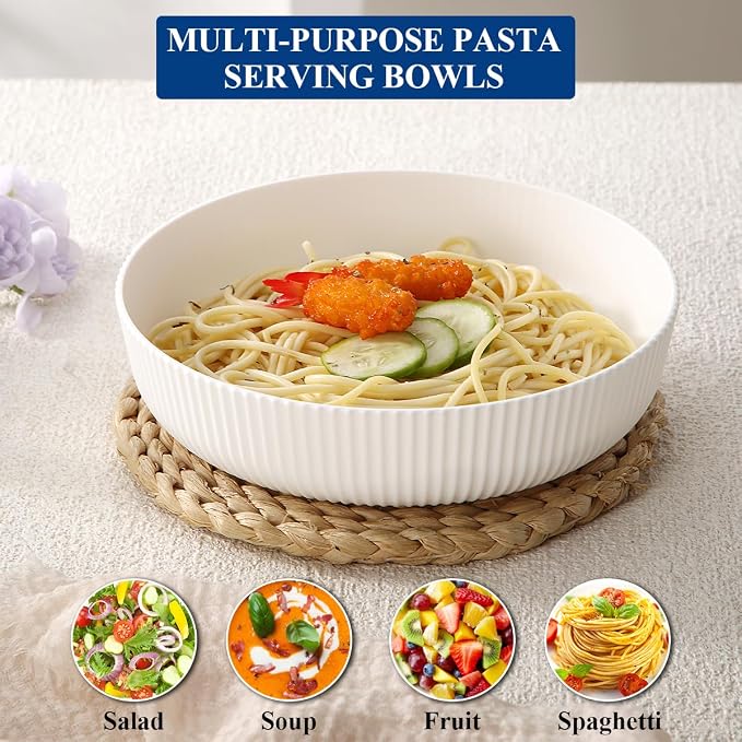 HOMQUEN Pasta Bowls Set of 6, 37oz Salad Bowls White Soup Bowls, Large Pasta - Image 8