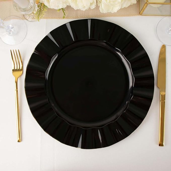 Efavormart 11" Dinner Plates – Set of 10 Plastic Black Round Disposable Plates by efavormart