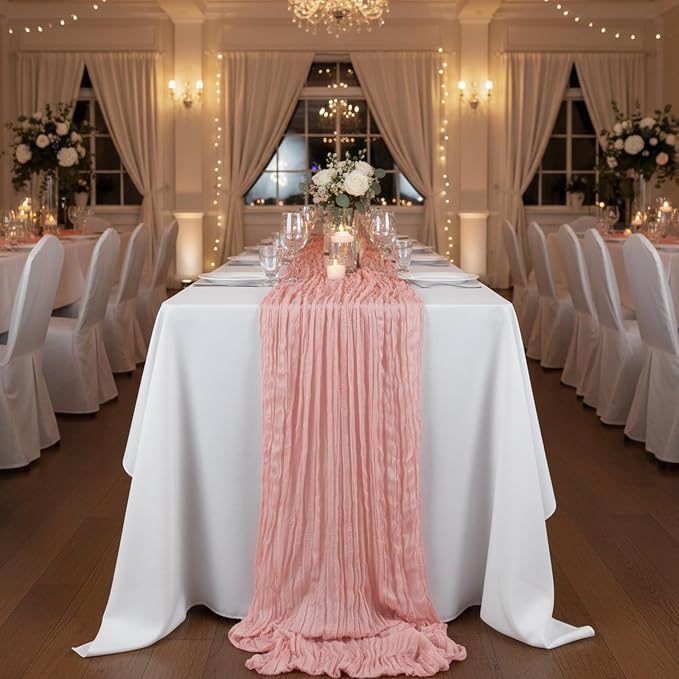 8 Pack Peach Pink Cheesecloth Table Runner 120 Inch Boho Wedding Decor | - Image 8