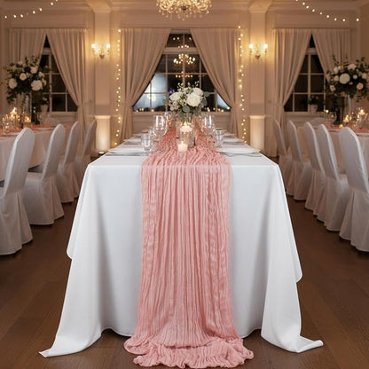 3 Pack Peach Pink Cheesecloth Table Runner 120 Inch Boho Wedding Decor | - Image 8
