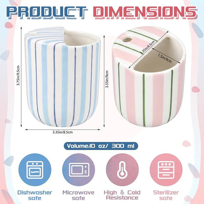 2 Pack Ceramic Mug with Sip Hole 10 oz Stripes Pattern Espresso Cup Coffee Mug - Image 2
