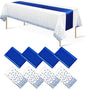 8Pack Disposable Plastic Tablecloths and Satin Table Runner White and Royal by MASHAN