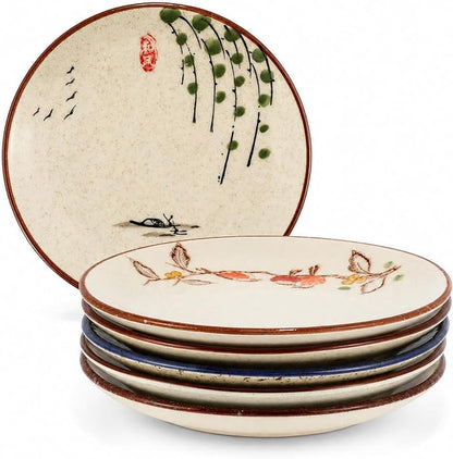 6 Inch Japanese Retro Dinner Plates Set of 6 | Ceramic Hand-painted Serving by Renewrevital