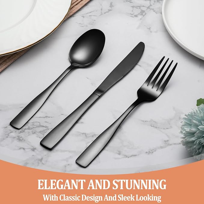 40 Pcs Black Silverware Set, Stainless Steel Flatware Set - Image 6