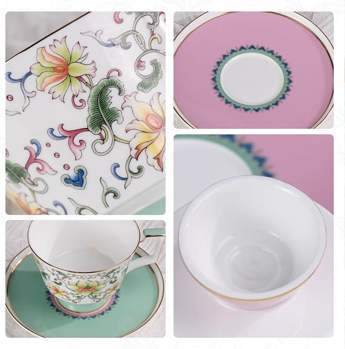 KAMMAK Ceramic Coffee Cups Saucers Set of 2, Porcelain Espresso Cups - Image 4