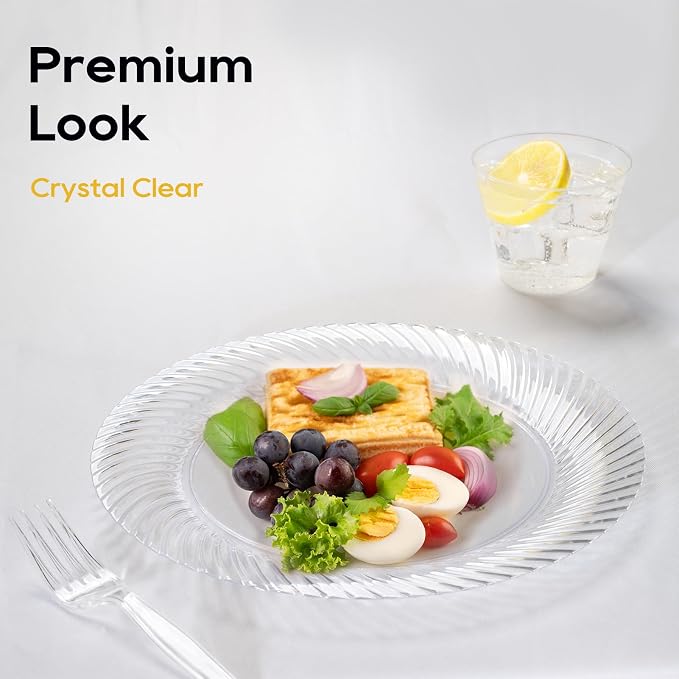 FOCUSLINE 7 Inch Clear Plastic Plates, Premium Hard Plastic - Image 3