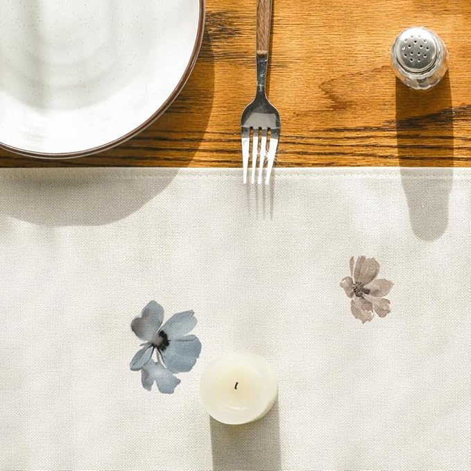 Artoid Mode Brown Poppy Floral Leaves Spring Table Runner, Seasonal Summer Kitchen Dining Table Decoration for Home Party Decor 13x72 Inch