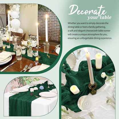 Pesonlook Cheesecloth Table Runner Forest Green, 20 Pack 17.7x108 inch - Image 4
