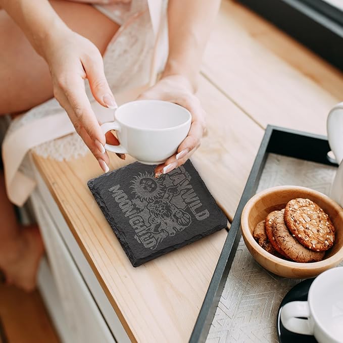 Slate Coasters Set of 72,4-Inch Black Square Stone Drink Coasters with Scratch-Resistant Backing,Durable Tabletop Protection for Home Office Kitchen,Ideal Housewarming Wedding Gifts