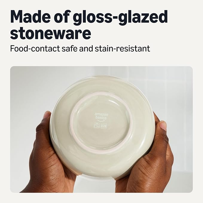 Amazon Basics Glazed Stoneware Bowls, 4-Piece Set, Microwave and Dishwasher-Safe - Image 3