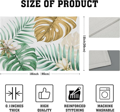 Giwawa 4PCs Tropical Palm Leaf Placemats Summer Green Brown Banana Leaves Decorative Linen Table Mat 12"x18" Hawaiian Monstera Flowers Heat Resistant Washable Place Mats for Kitchen Dining