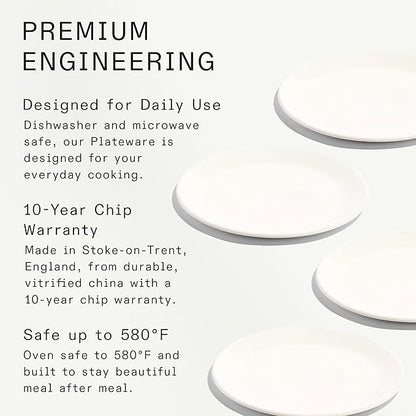 Made In Cookware - 11" Dinner Plates - Set of 4 - White - Porcelain - Crafted in England