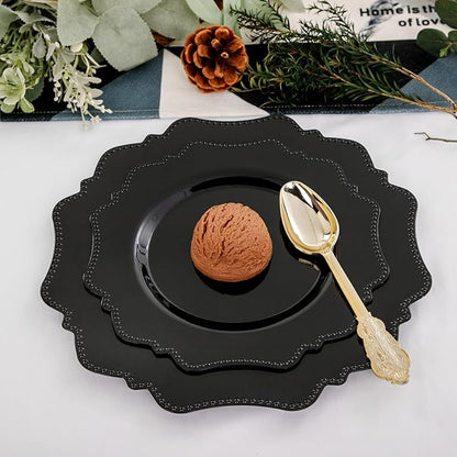 COLOSUS Black Plastic Plates Set,Heavy Duty Black Disposable Plates for 30 guests,Include 30PCS 10.5inch Dinner Plates and 30PCS 8.25 inch Dessert Plates for Party/Wedding/New Year/Birthday