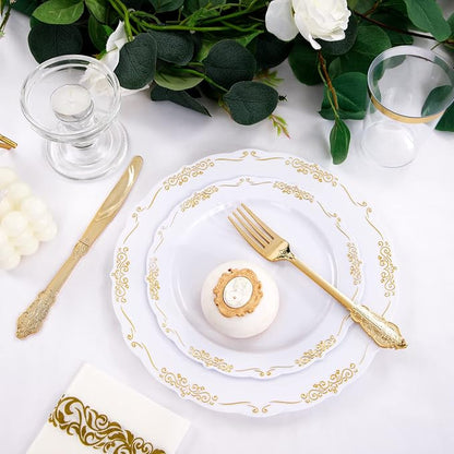 LIYH 350 Pcs Gold Plastic Dinnerware Set, 10 oz Cups - Image 9