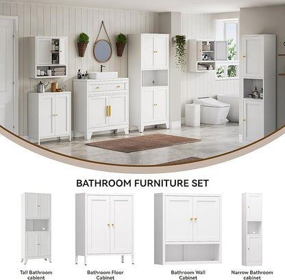 Metal Pantry Storage Cabinet, 69" Tall Storoge Cabinet with 4 Doors & 3 Adjustable Shelves, Microwave Stand with Storage for Kitchen, Dining Room, Living Room (1PC,White)