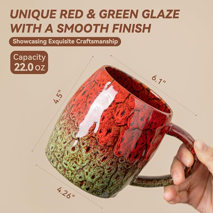 Handmade 22oz Ceramic Coffee Mug, Ergonomic Large Handle, Ideal Gift - Image 9