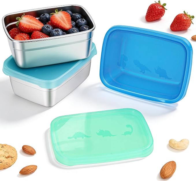 3-Pack Stainless Steel Snack Containers - 550ml Leakproof Colorful Lids by Tanjiae