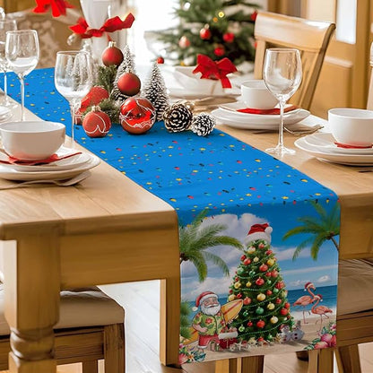 Coastal Christmas Table Runner 36 Inches Long, Xmas Tree Santa Beach Table - Image 9