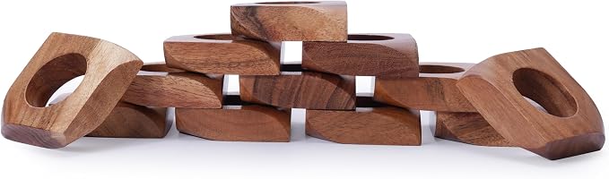 Acacia Wood Napkin Rings Set of 12 – Handmade Square Rustic Wooden Napkin - Image 7