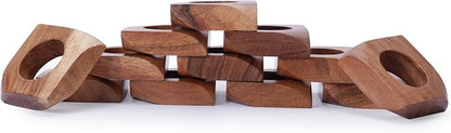 Acacia Wood Napkin Rings Set of 12 – Handmade Square Rustic Wooden Napkin - Image 7