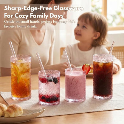 Pink Drinking Glasses Set of 8, 12 Oz Highball & 10 Oz Cocktail Glasses - Image 2