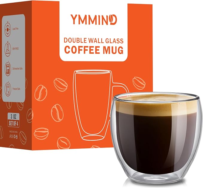 YMMIND Set of 4 Double Walled Glass Coffee Mugs 3 Ounces Insulated Layer Coffee - Image 2