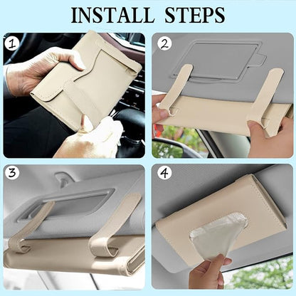 Car Tissue Holder, 2 Pack Sun Visor Napkin Holder, Premium PU Leather, Car Mask - Image 4