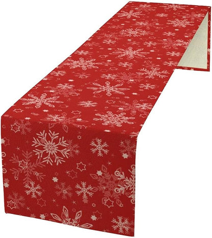 Red Snowflakes Christmas Table Runner, Seasonal Winter Holiday Kitchen Dining by SXXLDNG