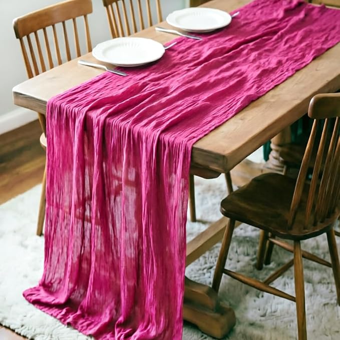 Fuschia Cheesecloth Table Runner 160 Inches 14 Ft Gauze Table Runner | Summer - Image 3