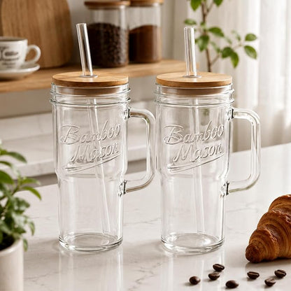 ANOTION Glass Cups with Lids and Straws - 24oz Tumbler with Handle Coffee Cups - Image 8