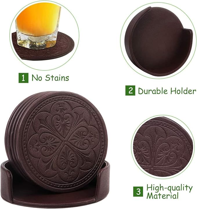 Drink Coasters, PU Leather Bar Beer Beverage Coaster - Image 3