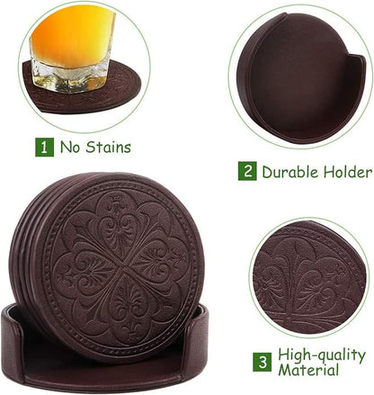 Drink Coasters, PU Leather Bar Beer Beverage Coaster - Image 3