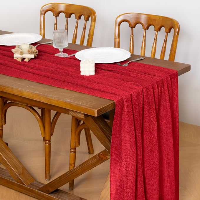 Cheesecloth Table Runner Summer Boho Wedding Shower Party Home Decor | Red - Image 3