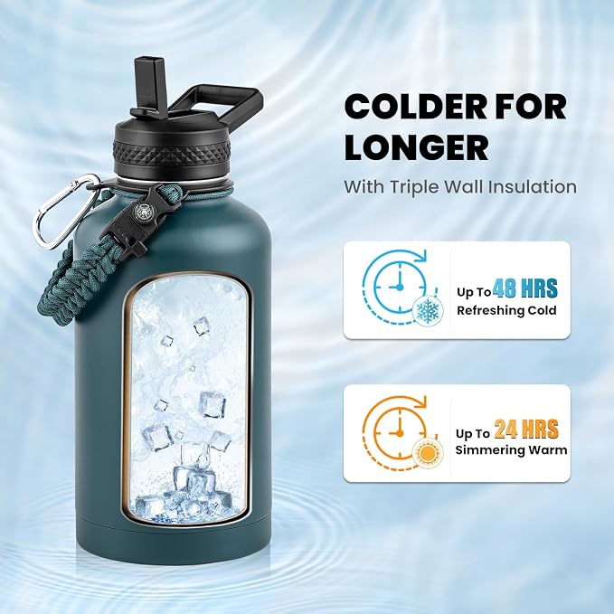 RAYMYLO Insulated Water Bottle 64 oz, Triple Wall Vacuum Stainless Steel | - Image 2
