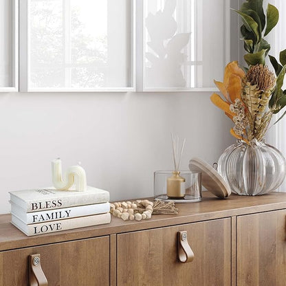 Linen Covered Decor Books 3 Pieces, Decorative Books for Home Decor, Coffee Table Books Decor, Stacked Book Decor - Shelf, Entryway, Console Table, Fireplace Mantel Decor (Bless/Family/Love)