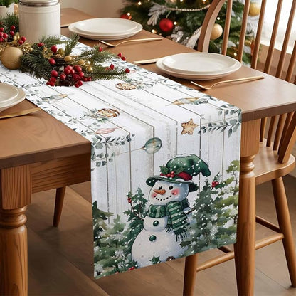 Christmas Snowman Table Runner 48 Inches Long, Xmas Trees Eucalyptus Leaves - Image 3