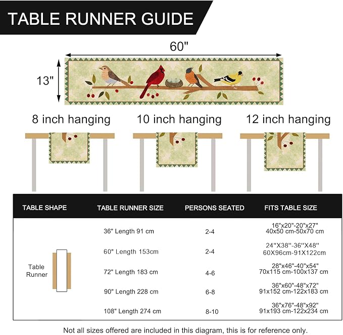 Seliem Summer Birds Tree Branches Table Runner, Cardinal Home Kitchen | Dining - Image 7